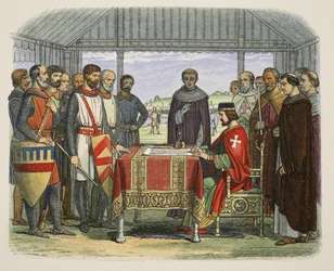 King John signerer The Great Charter, fra A Chronicle of England BC 55 til AD 1485, pub. London, 1863